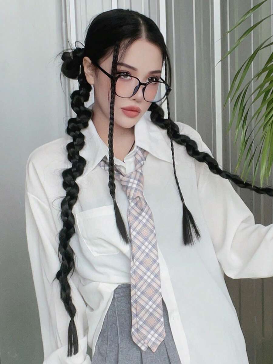 1 件格子休闲街头优雅涤纶细领带围巾头带腰带 4 合 1 多功能配饰，男女通用，适合所有季节