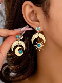 1 paire de boucles d'oreilles bohèmes assorties soleil et lune