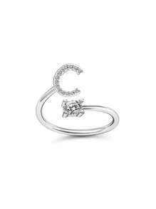 1pc Adjustable English Alphabet Letter Ring - Silver - View 9