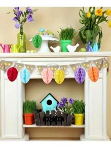 1pc Easter Theme Rabbit Decor Cute Egg Honeycomb Ball, Spring/Summer Birthday Party Decoration, Egg-Shaped Paper Honeycomb Ball Hanging Decor, Suitable For Easter, Birthday, Holiday Party, Indoor/Outdoor Hanging Decor, Home Porch, Dining Table Centerpiece, Display Cabinet, Fireplace, Event Atmosphere Setting, Family Gathering