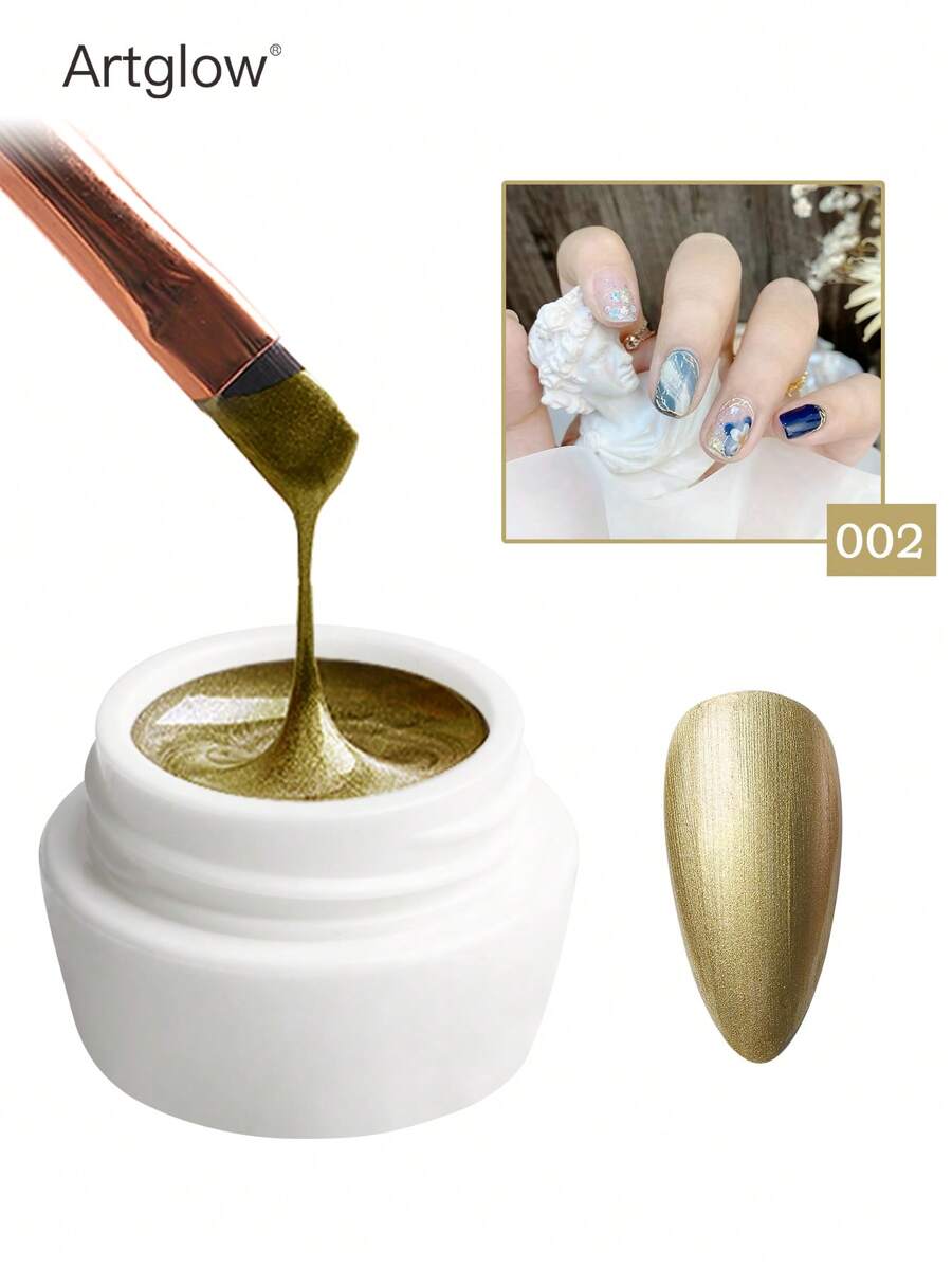 1 件 5ml 银色日式镜面金属凝胶指甲油，超闪亮，适用于法式绘画、线条、边缘和光疗半永久性清漆可浸泡指甲油 UV LED 凝胶指甲油修指甲用品 DIY 沙龙居家礼物送给女性 - 金色 - 查看 1