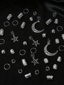 45 piezas Surtido de cuentas para rastas de mujer con diseño de luna y estrella, accesorios de moda únicos para el cabello, artículos escolares