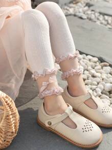 1pc Baby Solid Color Lace Hollow Breathable Leggings