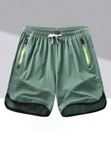 1pc Men's Casual Athletic Gym Running Shorts, Breathable Elastic Quick-Dry - Blue - View 2