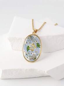 Vintage Dried Flower Sweater Chain, Resin Jewelry, Eternal Flower Light Luxury Pendant, Real Flower Dried Flower Necklace