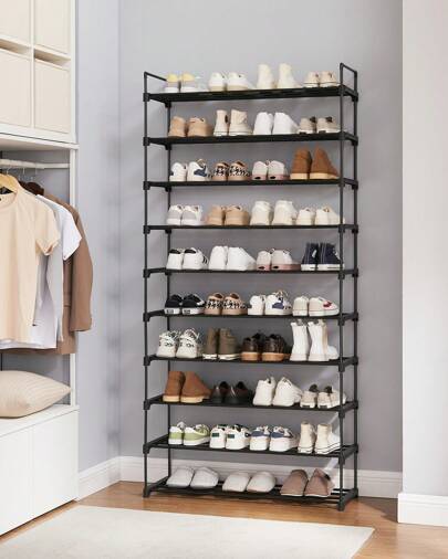 SONGMICS Étagère à Chaussures 10 Niveaux, Porte-Chaussures Haut, Support à Chaussures Fin, Rangement Chaussures, en Métal, Gain de Place, Dressing, Entrée, 30 x 94 x 206 cm, Noir