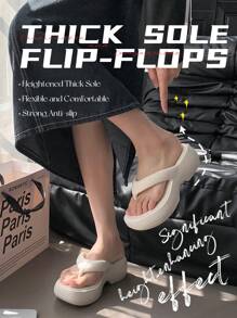 Women's White Thick Sole High Heel Slide Sandals, Summer Slippers, Fashionable Anti-Slip Flip Flops, Outdoor Style - White - View 1