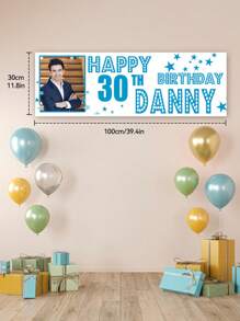Personalized Name And Age Photo Birthday Party Banner, Custom Decorative Party Supplies, Minimalist Party Decor, Suitable For Celebration Events, Father's Day Decor, Summer Holidays, Multi-Functional, Decorative, Reusable, Exquisite And Fashionable, Colorful, Modern And Stylish, Customizable, Personalized, Unique, Ideal Gift For Him, Ideal Gift For Her - Multicolor - View 10
