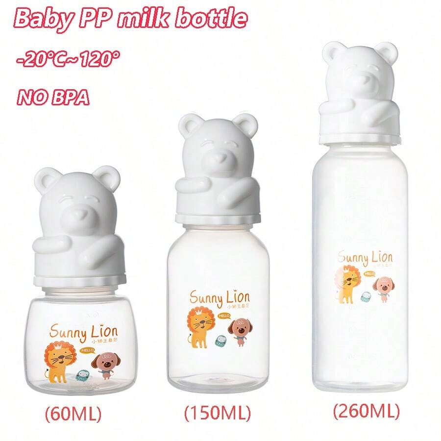Baby Cartoon Milk Bottle Standard Neck 60ml 150ml And 260ml PP Material Heat Resistant Baby Daily Feeding Bottle - White [bear Milk Bottle] - View 1