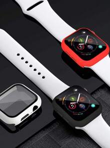 3 PiecesPC + Tempered Glass Full Frame Protective Case, Shockproof Stylish Case Compatible With Apple Watch 38/40/41/42/44/45/46/49mm, Compatible With Apple Watch Ultra/SE Series 11/10/9/8/7/6/5/4/3/2/1, Smart Watch Accessory, Black+White+Red - White+Red+Black - View 3