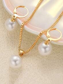 3pcs/Set Luxury Pearl Pendant Necklace & Earrings Set