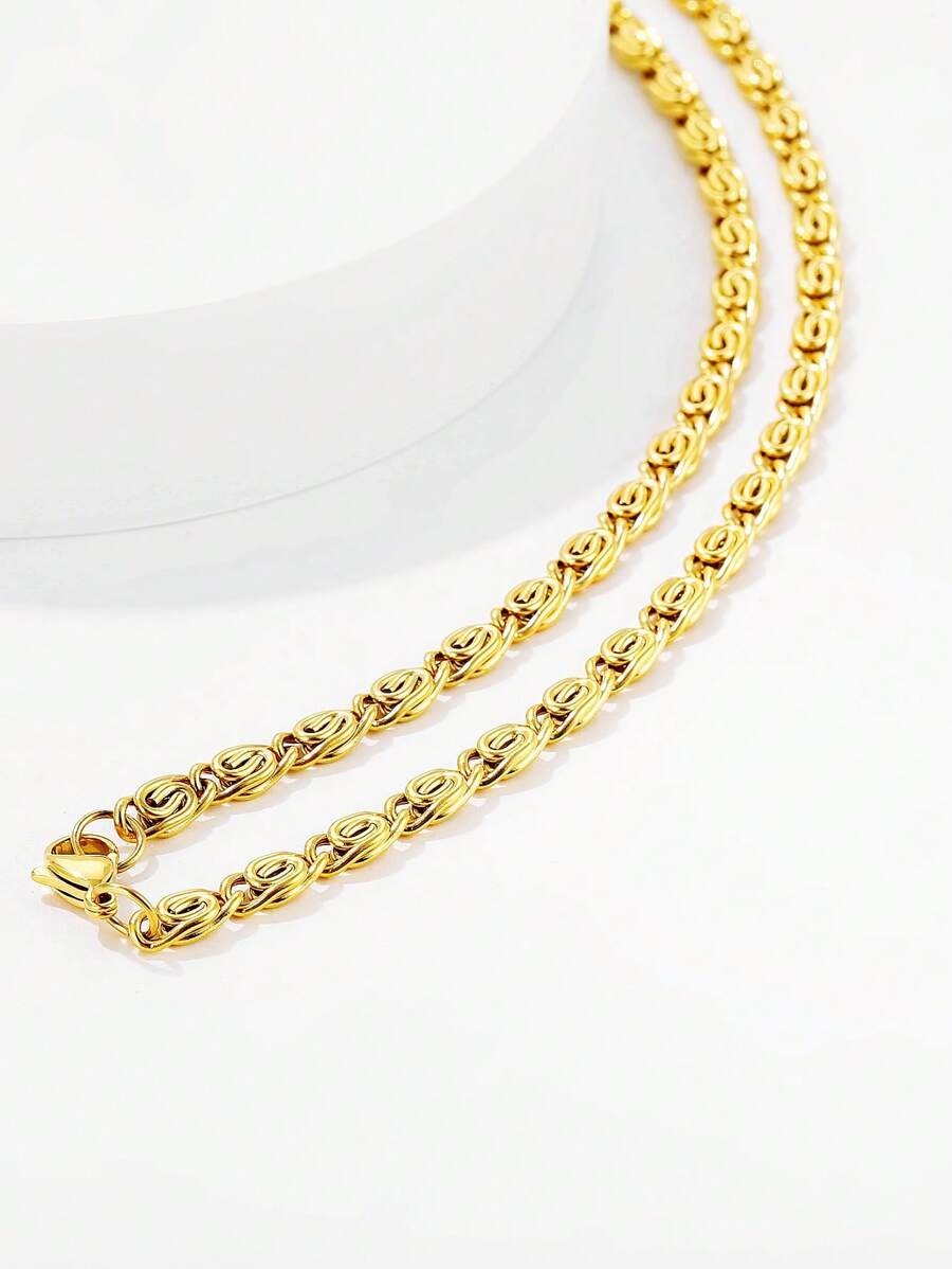 ZG YING ZHOU ZGYZ 1pc Fashionable Stainless Steel Miami 18K Gold Plated Round Curb Chain, Cuban Link, Snake Bone Chain, Figaro Chain Combination Necklace, Unisex Daily Wear Jewelry