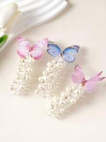 1pc/2pcs/3pcs Cute Fairy Hair Accessories, Pearl Net & Butterfly Rose Flower Spiral Hair Scrunchies, Suitable For Little Girls Braiding & Ponytail