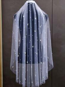 1 pièce Voile de mariée avec bordure perlée à la main, convient pour la cérémonie de mariage, les accessoires photo, l'enregistrement, y compris le peigne à cheveux