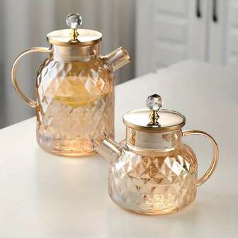 1 st ny kanna i bärnstensfärgat glas med hög borosilikathalt och handtag, kallvattenkanna med stor kapacitet, för hemmabruk