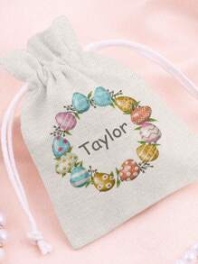 Customized Easter Name Candy Gift Bags, Multi-Size Easter Candy Drawstring Storage Bags, Polyester Fiber Drawstring Gift Bags - Reusable Linen Candy Bags For Holiday Party Favors And Gift Packaging