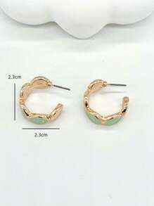 1 Pair Women Fashionable Personalized Cute Smiling Face Hoop Earrings - Mint Green - View 4