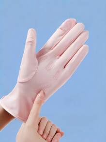 1 Pair Women's Mid-Length Fingerless Gloves, Breathable Anti-Slip UV Protection Driving Cycling Outdoor Gloves, Summer Summer - Khaki - View 5