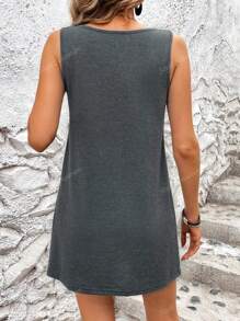 KCBKID Nouvelle robe d'été pour femme, col rond, sans manches, imprimé de lettres, décontractée. Mode polyvalente