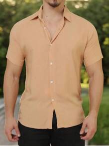 Men's Slim Fit Short Sleeve Linen Look Dress Shirt