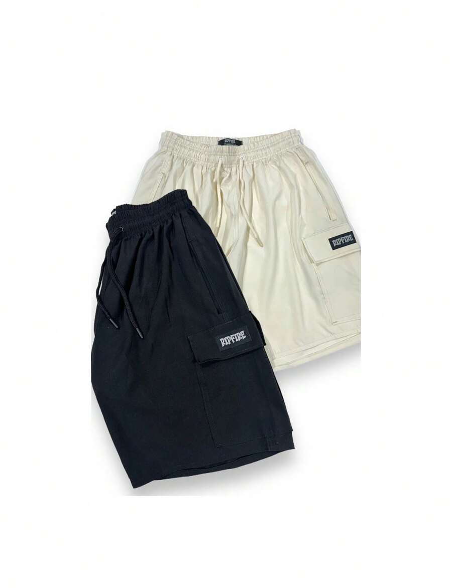Kit 2 Men's Cargo Bermuda Shorts Tac Tel With Embroidered Ripfire Elastane - Black - View 1