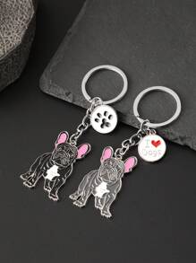 1件創意合金鬥牛犬吊墜，油滴狗造型鑰匙圈，寵物店紀念品，汽車鑰匙圈，送給男友的禮物 - 彩色 - 查看 4