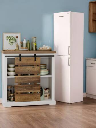 FURCHEN dressoir, keukenkast met schuifdeur en verstelbare plank, opbergkast voor keuken, woonkamer, eetkamer, vintage bruin + wit, 40 x 80,5 x 82,5 cm