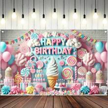 HEGO Candy Themed Birthday Banner - Ice Cream With Lollipop Design, Perfect For Party Decorations - Multicolor - View 1