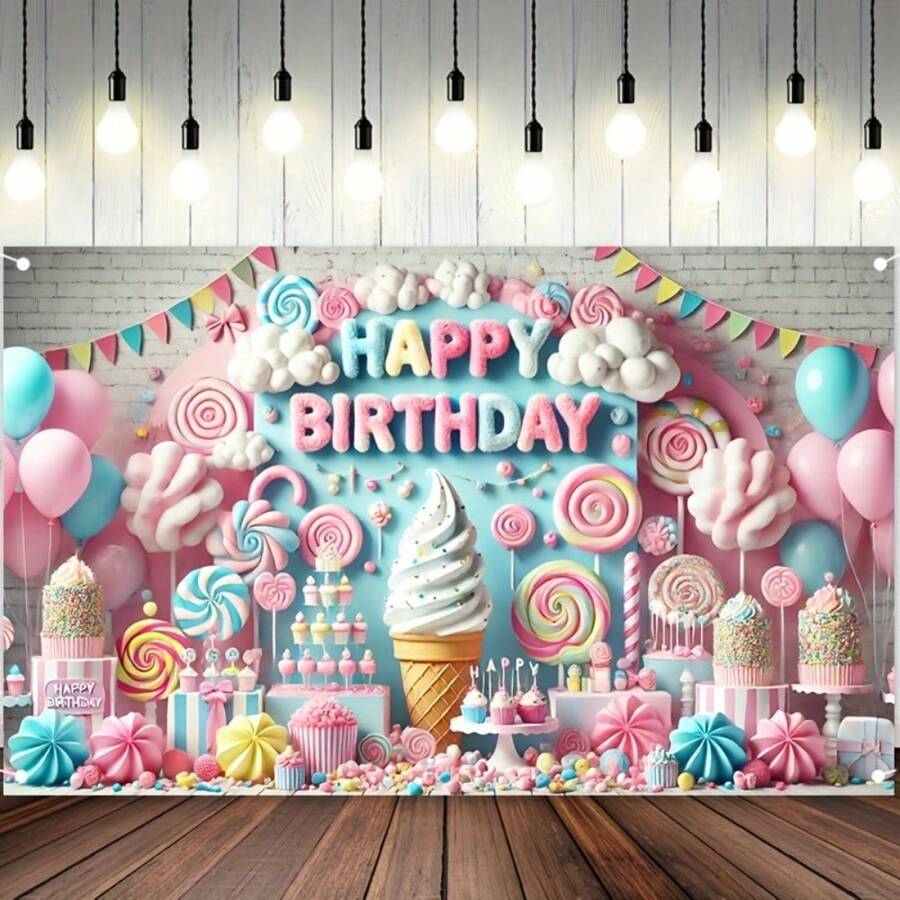 HEGO Candy Themed Birthday Banner - Ice Cream With Lollipop Design, Perfect For Party Decorations - Multicolor - View 1