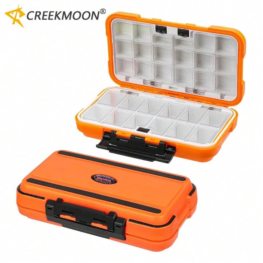 Caja de accesorios de pesca, caja pequeña/grande de carretera, caja de almacenamiento de anzuelos de pesca, señuelos de pesca falsos, cebo y herramientas, suministros de pesca - Naranja - Ver 1