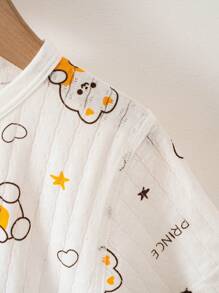 1 pieza Mono para bebé niño, estampado de oso de dibujos animados lindo, tela de jacquard, mono para recién nacido, pijama de manga corta para uso en casa, verano - Blanco - Ver 6