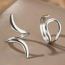 2pcs Stainless Steel Asymmetrical Open Hoop Earrings Set