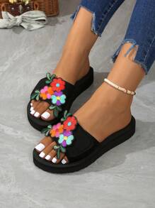 Women's Hook & Loop Strap Slide Sandals, New Fashion Versatile Summer Slippers, Casual Beach Sandals, Comfortable Party Slip-On Shoes