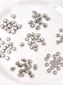 1 paquete (10g) (5g) (20g) Surtido de cuentas espaciadoras de varios estilos - corazón, estrella, formas geométricas, formas asimétricas, cuentas espaciadoras de color plateado para manualidades de collares y pulseras DIY