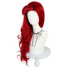 26 英寸红色时尚波浪动漫角色扮演假发，适合女性，合成无胶耐热高温纤维头发，适用于万圣节派对服装学校狂欢节音乐会度假摄影主题活动动漫展和 1 件假发帽 - 紅色 - 查看 4
