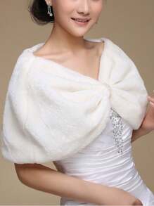 1 件女式白色蓬松仿珍珠串珠露肩毛衣，新娘婚纱、旗袍保暖披肩，秋冬保暖毛绒披肩 - 彩色 - 查看 1