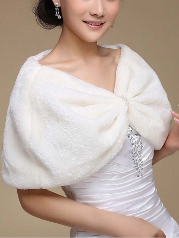 1 Stück Damen Weißer flauschiger Faux-Perlen-Pullover, Off-Shoulder Ausschnitt, warmer Schal für Brautkleid, Cheongsam, Herbst/Winter warmer Plüschschal