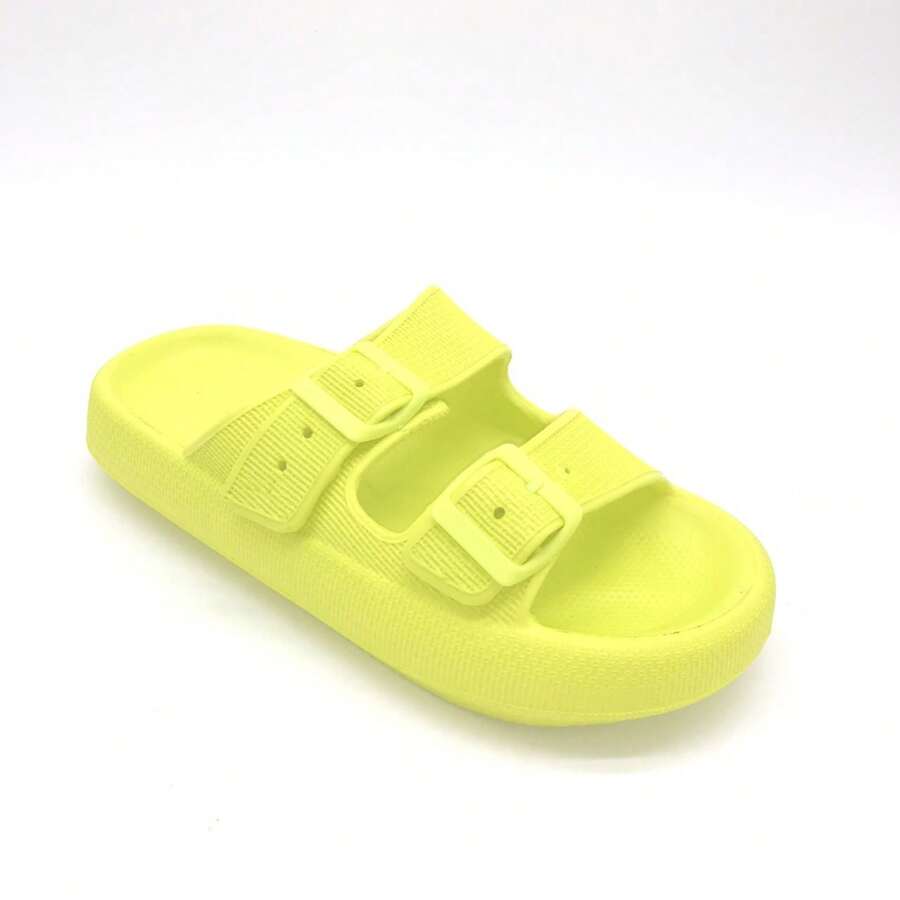 Slide Sandals With Double Buckle Straps And Chunky Sole For Casual Wear - Green - View 1