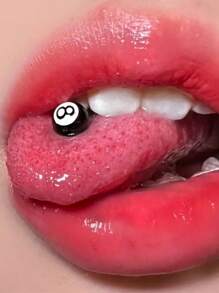 1pc Black Titanium Steel 8-Ball Tongue Piercing, Fashionable Punk Minimalist Style, Suitable For Daily Wear And Parties, Unisex
