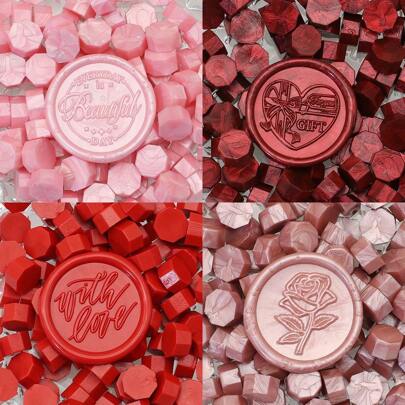 100 件/袋红色系列蜡封珠，八角形，用于信封密封、婚礼请柬、礼品包装