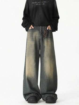 青少年男孩宽松口袋阔腿休闲牛仔裤