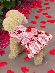 1pc Cute Cat/Dog Pet Dress With Heart, Rose, Cherry Pattern - Multicolor - View 2