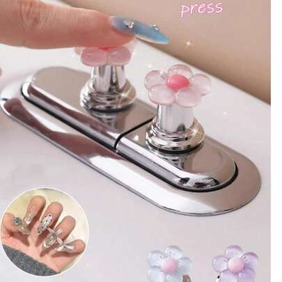 3件套花卉卡通马桶冲水把手，花朵造型马桶冲水按钮，马桶水箱按钮，花朵造型马桶冲水阀，马桶冲水按钮按压工具，创意花朵抽屉柜拉手 - 轻松按压，时尚浴室配件，增添优雅氛围，适合长指甲浴室装饰，秋季装饰