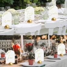 1/6/12pcs Gold Color Wooden Place Card Holders Postcard Small Standard, Elegant Round Table Number Clips Display Stand For Weddings, Receptions, Banquets, Anniversary & Birthday Parties, Perfect For Business Cards & Seating Arrangements, Card Holder For Events - Multicolor - View 2