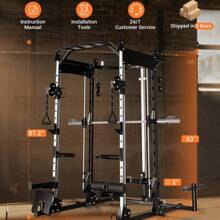 Smith Machine, 2200lbs Squat Rack With Duable Cable & LAT-Pull Down System, Training Equipment With Leg Hold-Down Attachment, Multi-Function Squat Rack Power Cage For Home Gym - 黑色 - 查看 7