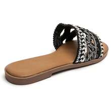 Slide Sandals With Embellished Multi-Strap Design And Contoured Footbed - Black - View 3