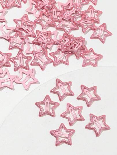 20Pcs Glow In The Dark Star Hair Clips, Women Fluorescent Barrettes Bangs Claws Hairpins For Stage Performance Accessories Set, Pink, Cute Accessories