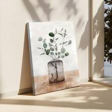 1 Pc Framed Green Forest Plant Leaves Vase Nature Wilderness Modern Wall Art Textured Canvas Poster Painting Wall Decor For Bedroom Living Room, Ready To Hang