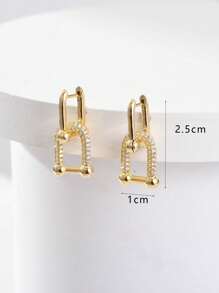 1 Pair 14K Gold Plated Copper Elegant Zirconia Stone Earrings, Thickness 0.03μm - Gold - View 4
