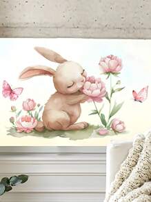 1pc Watercolor Bunny Flower Butterfly Pattern Window Sticker, Suitable For Holiday Party Glass Window Home Decoration